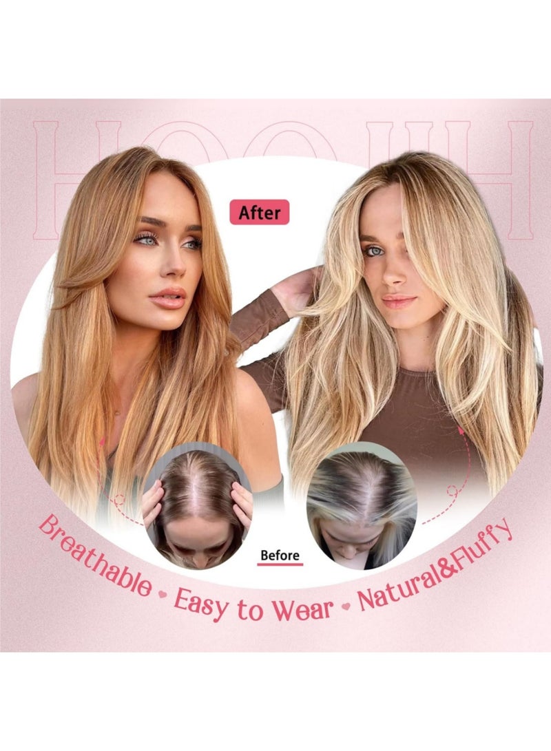 saykfoe Hair Topper, Long Layered Topper with Bangs for Women with Thinning Hair 18 Inch Slightly Curled Ends Wiglets Synthetic Fiber Pieces for Women - Black - Image 4